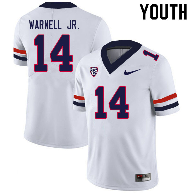 Youth #14 DJ Warnell Jr. Arizona Wildcats College Football Jerseys Sale-White - Click Image to Close